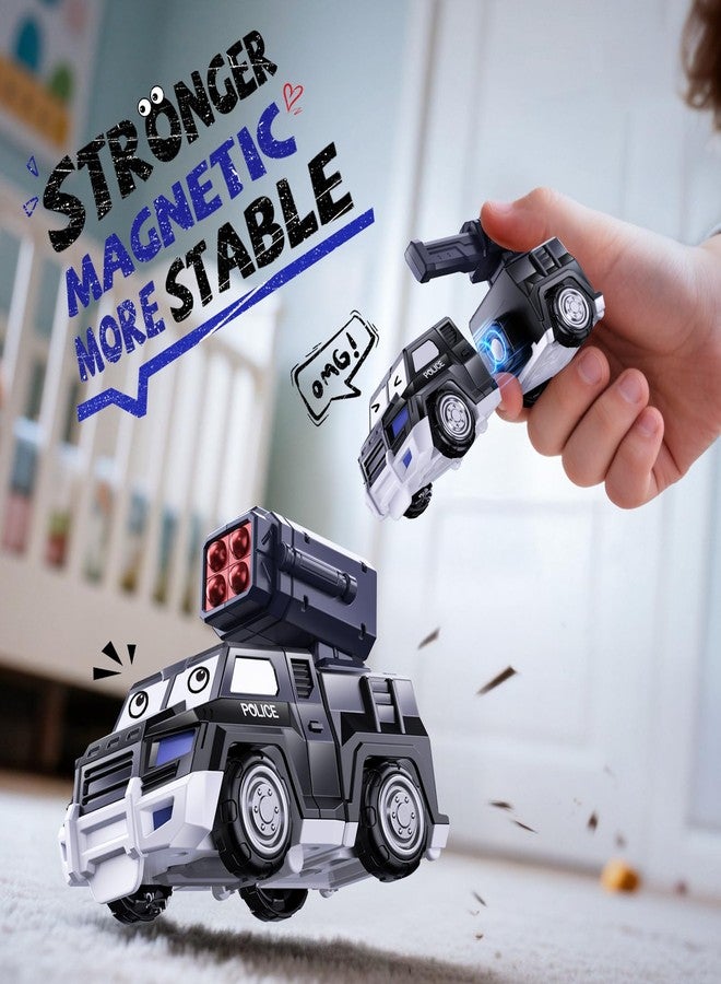 MEWOCHEE 5 in 1 Magnetic Transform Police Trucks Robot Toys Gifts for 3 4 5 6 Year Old Boys Kids, Easy DIY Assembly, Ideals 3 4 5 6 Year Old Boy Birthday Gift Toys, Magnetic Transform Trucks Toy for Boys - Image 3